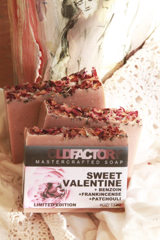 Valentines Day Limited Edition Soap by Old Factory with Patchouli, Frankincense, Benzoin and Rose Petals Handmade Blanco Texas