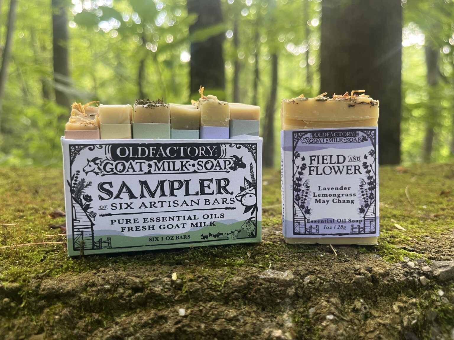 essential oil soap set of goat milk soap bars featuring pure essential oils, herbs and botanicals handmade by old factory soap in hot springs north carolia