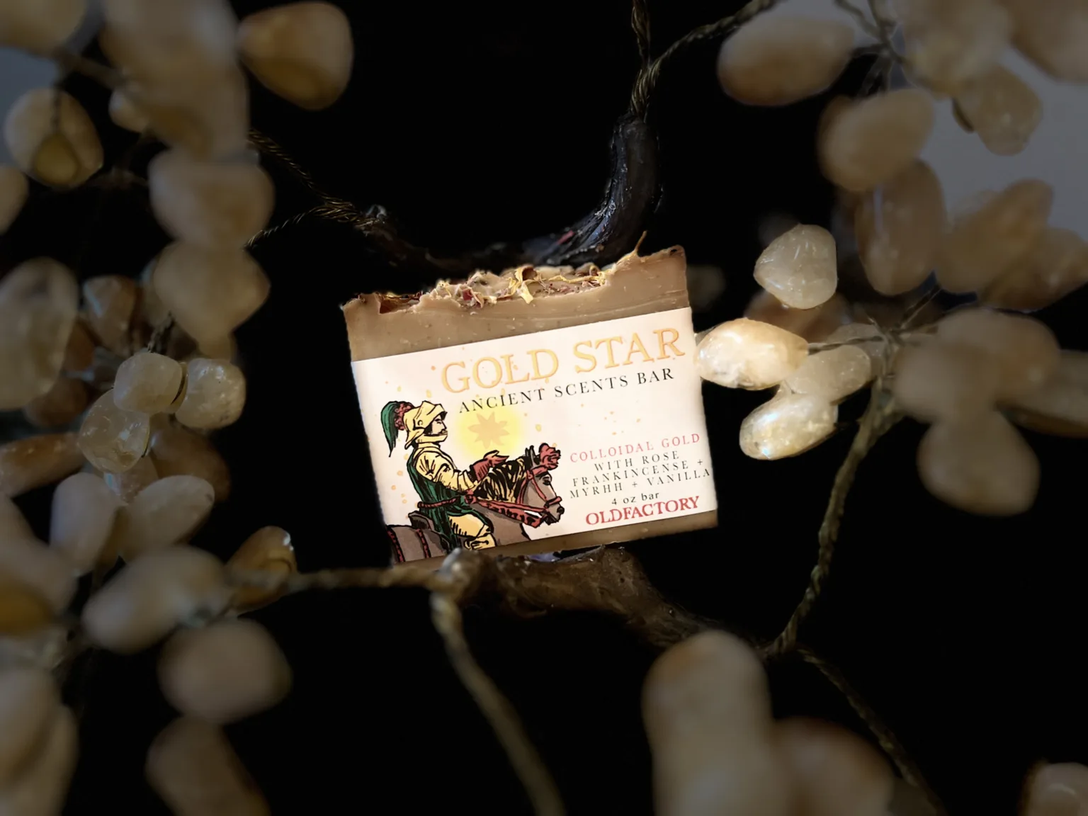 Gold Start limited edition soap featuring colloidal gold, frankincense, myrrh, rose and vanilla calendula and rose petals Handmade in Spring Creek Hot Springs North Carolina