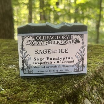 Sage and Ice Goat Milk Soap Old Factory Soap with sage eucalyptus grapefruit and rosewood activated charcoal soap